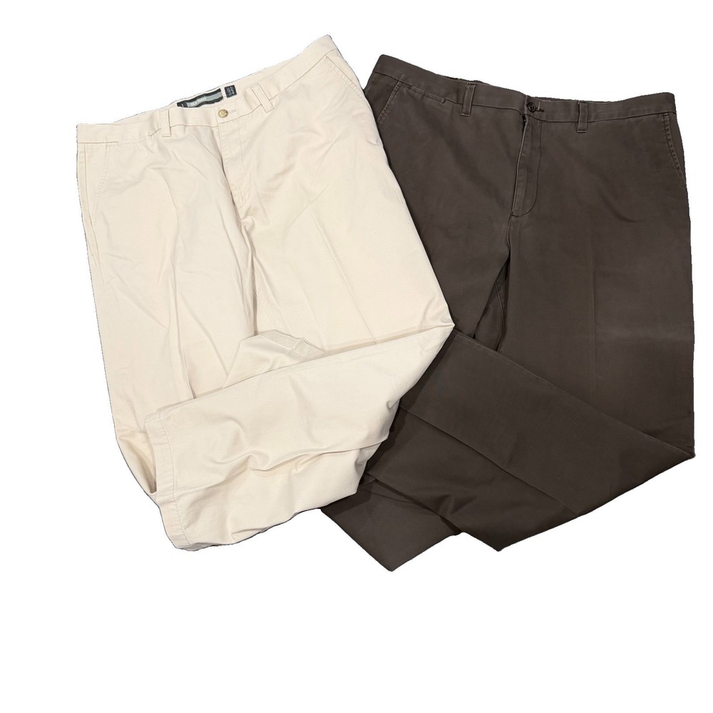 Old Navy Men's Loose Fit Chino Pants Flat Front 42x34 Lot Of Two Beige Brown
